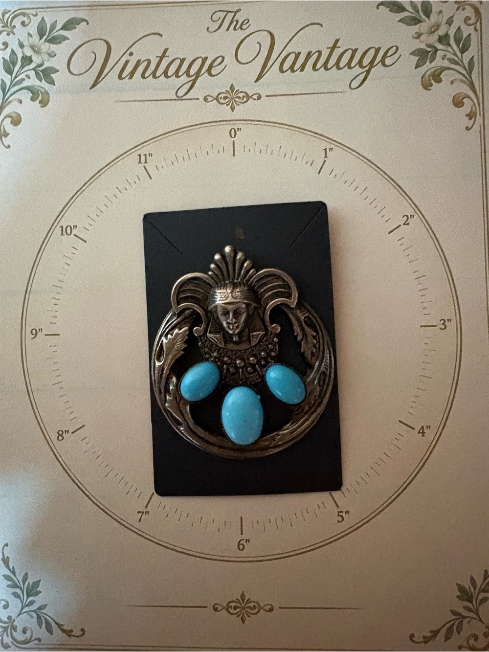 Vintage-Style Brooch with Turquoise Cabochons - Blue